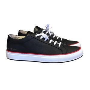 NEW Common Projects Achilles Black Canvas Red Trim Sneakers FLAWED